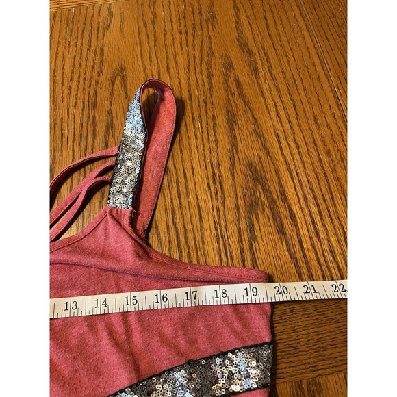 Y2K Tank Top 1X Coral Pink Sequin Trim Festival Babydoll Rave Concert Flowy - Picture 7 of 8